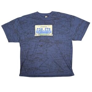 Vintage Missouri Map License Plate T Shirt Mens‎ XXL Blue USA Made Graphic Tee